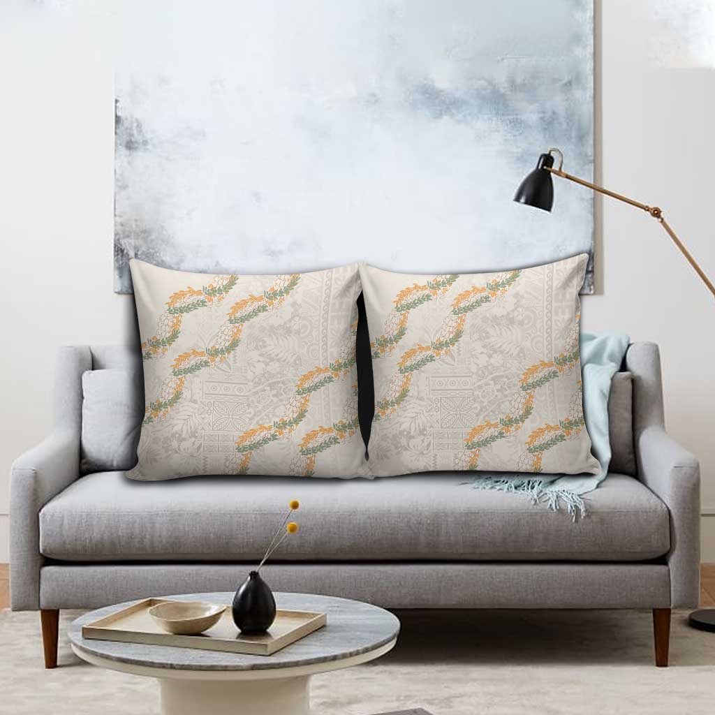 Aloha Pakalana and Puakenikeni Lei Pillow Cover Beige Hawaiian Pattern - Polynesian Pride