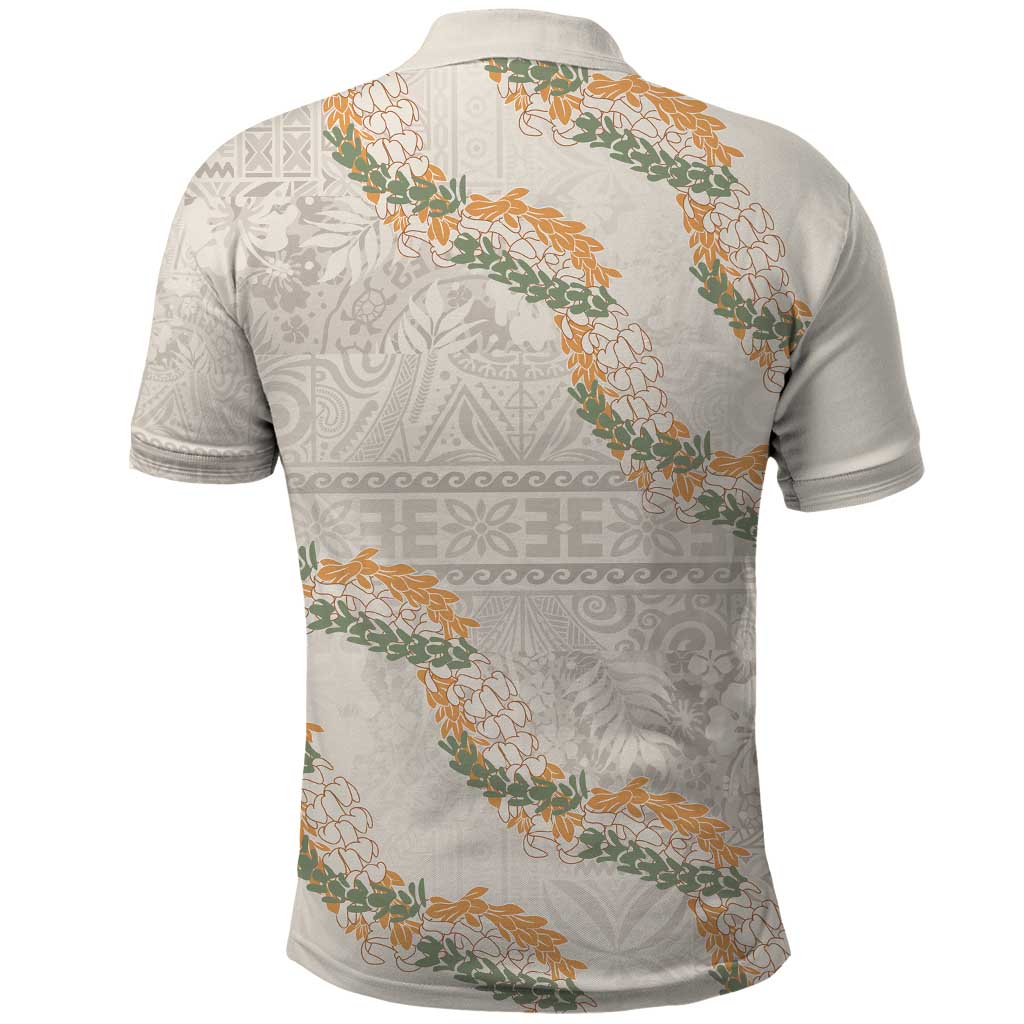 Aloha Pakalana and Puakenikeni Lei Polo Shirt Beige Hawaiian Pattern
