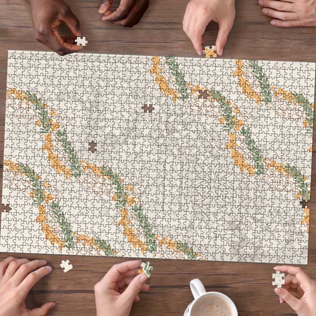 Aloha Pakalana and Puakenikeni Lei Puzzle Beige Hawaiian Pattern - Polynesian Pride