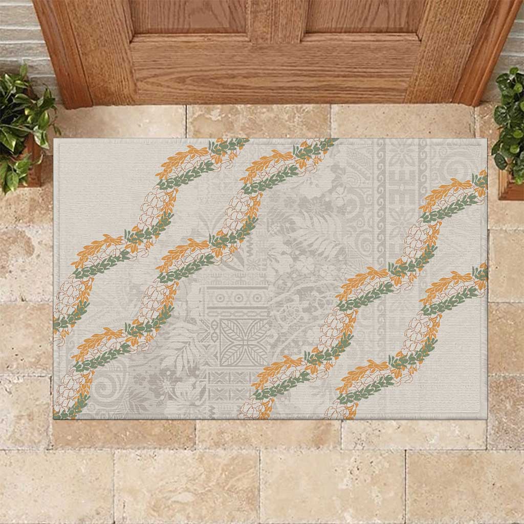 Aloha Pakalana and Puakenikeni Lei Rubber Doormat Beige Hawaiian Pattern