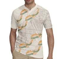 Aloha Pakalana and Puakenikeni Lei Rugby Jersey Beige Hawaiian Pattern