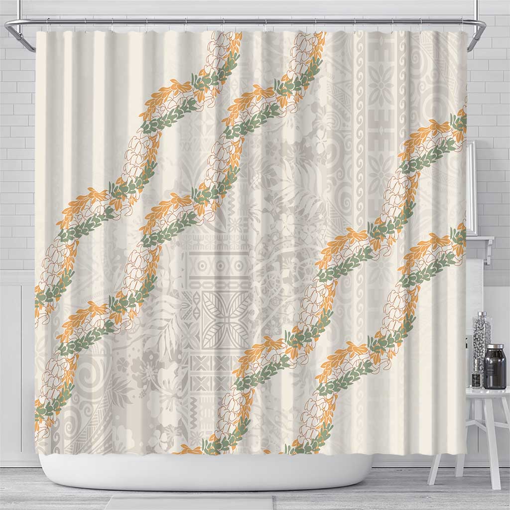 Aloha Pakalana and Puakenikeni Lei Shower Curtain Beige Hawaiian Pattern