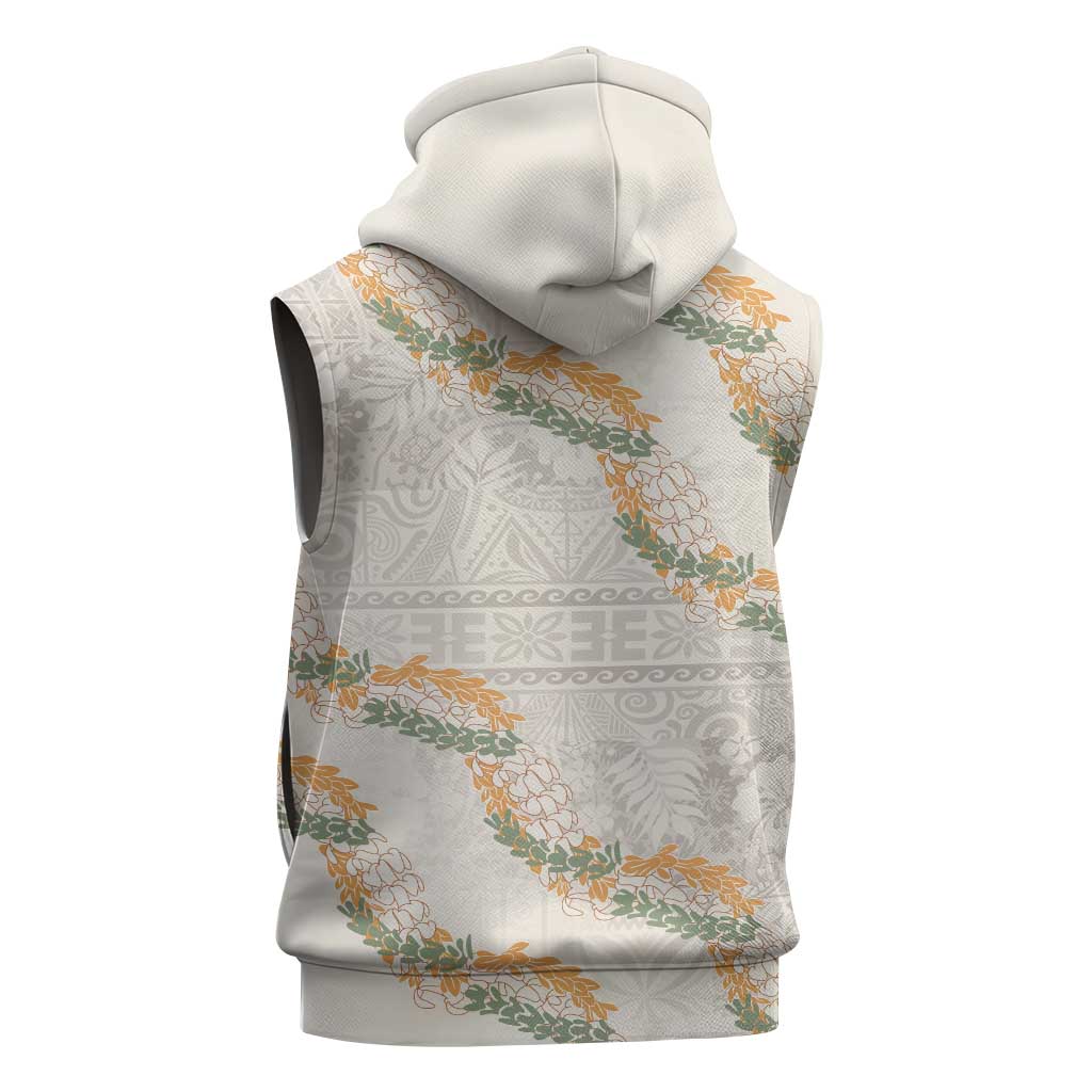 Aloha Pakalana and Puakenikeni Lei Sleeveless Hoodie Beige Hawaiian Pattern - Polynesian Pride