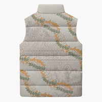 Aloha Pakalana and Puakenikeni Lei Sleeveless Puffer Jacket Beige Hawaiian Pattern - Polynesian Pride