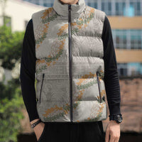 Aloha Pakalana and Puakenikeni Lei Sleeveless Puffer Jacket Beige Hawaiian Pattern - Polynesian Pride