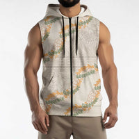 Aloha Pakalana and Puakenikeni Lei Sleeveless Zip Hoodie Beige Hawaiian Pattern LT9