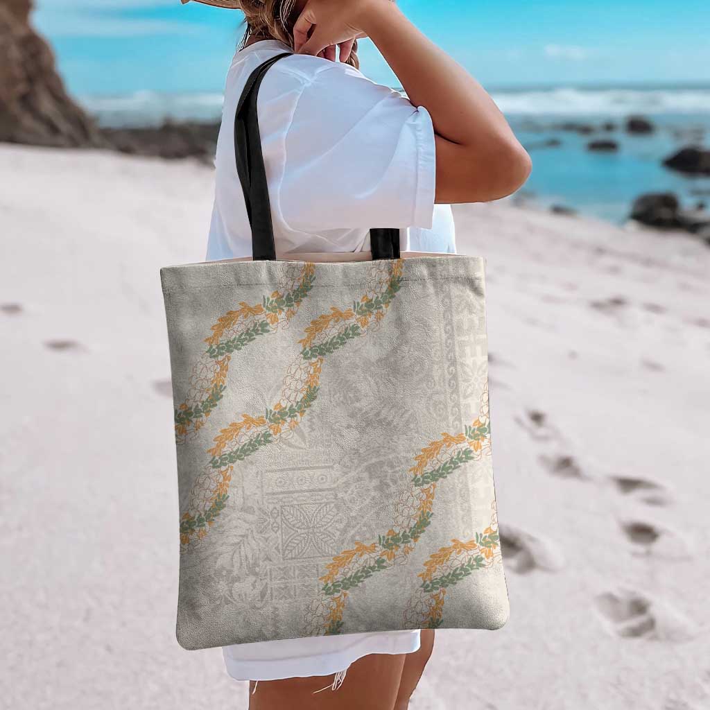 Aloha Pakalana and Puakenikeni Lei Tote Bag Beige Hawaiian Pattern - Polynesian Pride