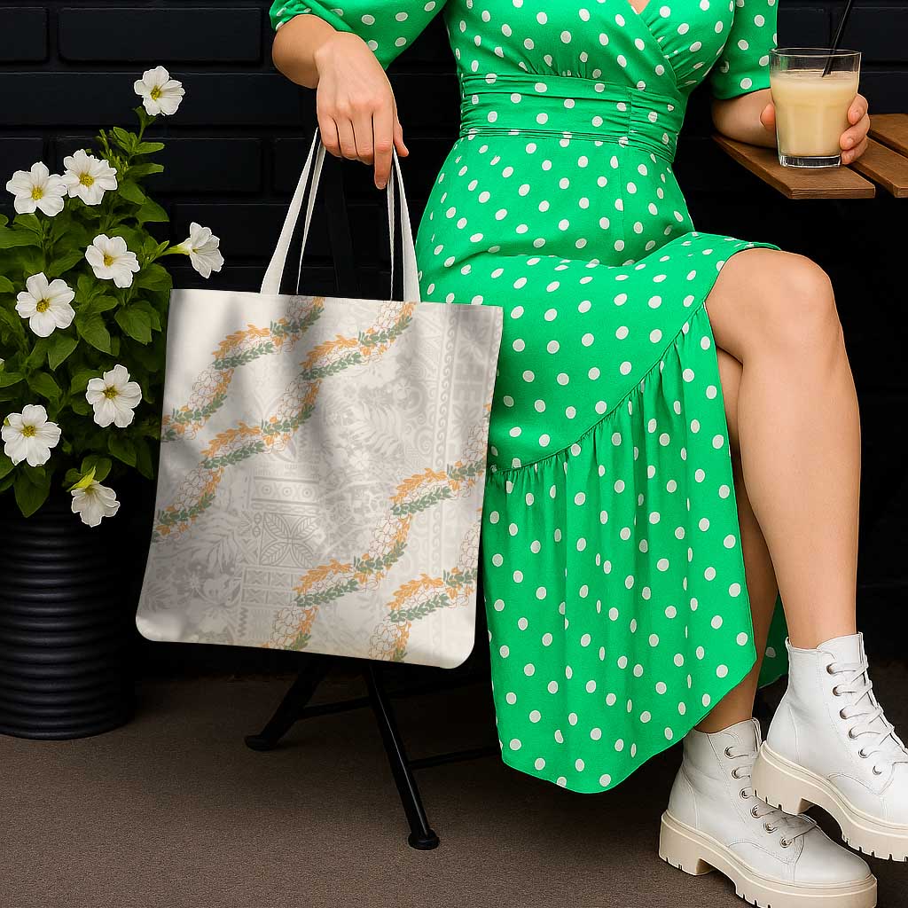 Aloha Pakalana and Puakenikeni Lei Tote Bag Beige Hawaiian Pattern - Polynesian Pride
