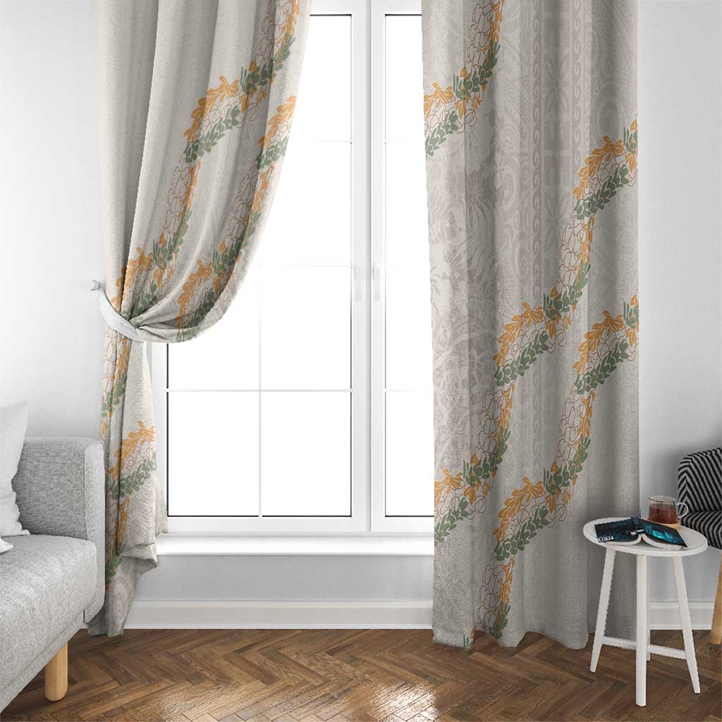 Aloha Pakalana and Puakenikeni Lei Window Curtain Beige Hawaiian Pattern