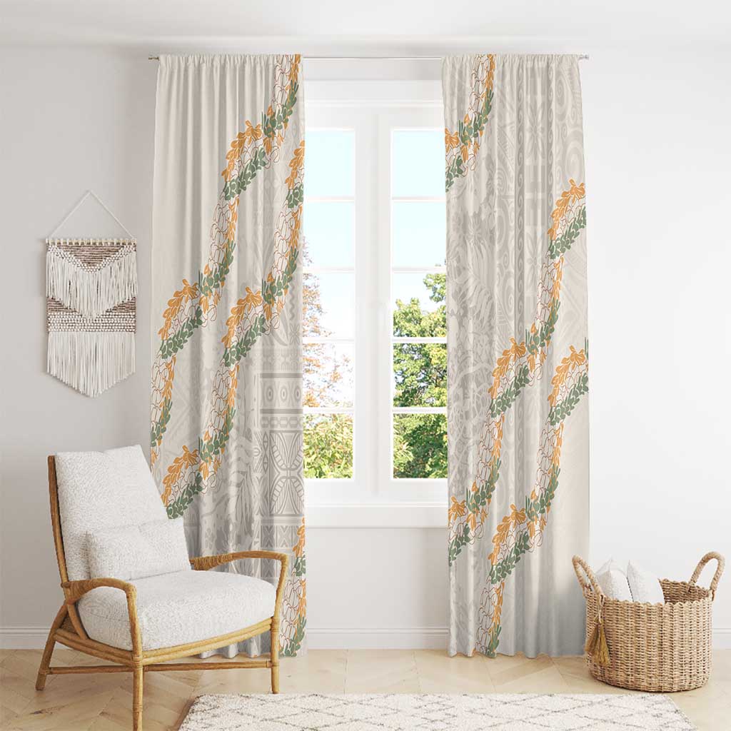 Aloha Pakalana and Puakenikeni Lei Window Curtain Beige Hawaiian Pattern