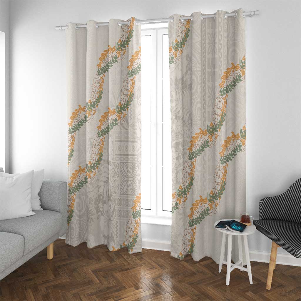 Aloha Pakalana and Puakenikeni Lei Window Curtain Beige Hawaiian Pattern