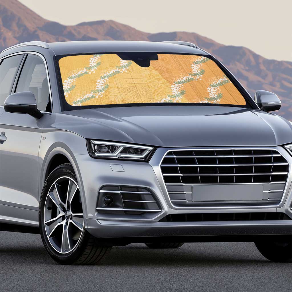 Aloha Pakalana and Puakenikeni Lei Auto Sun Shade Gold Hawaiian Pattern - Polynesian Pride