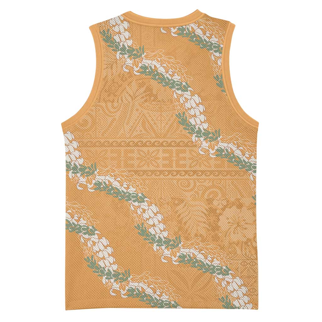 Aloha Pakalana and Puakenikeni Lei Basketball Jersey Gold Hawaiian Pattern - Polynesian Pride