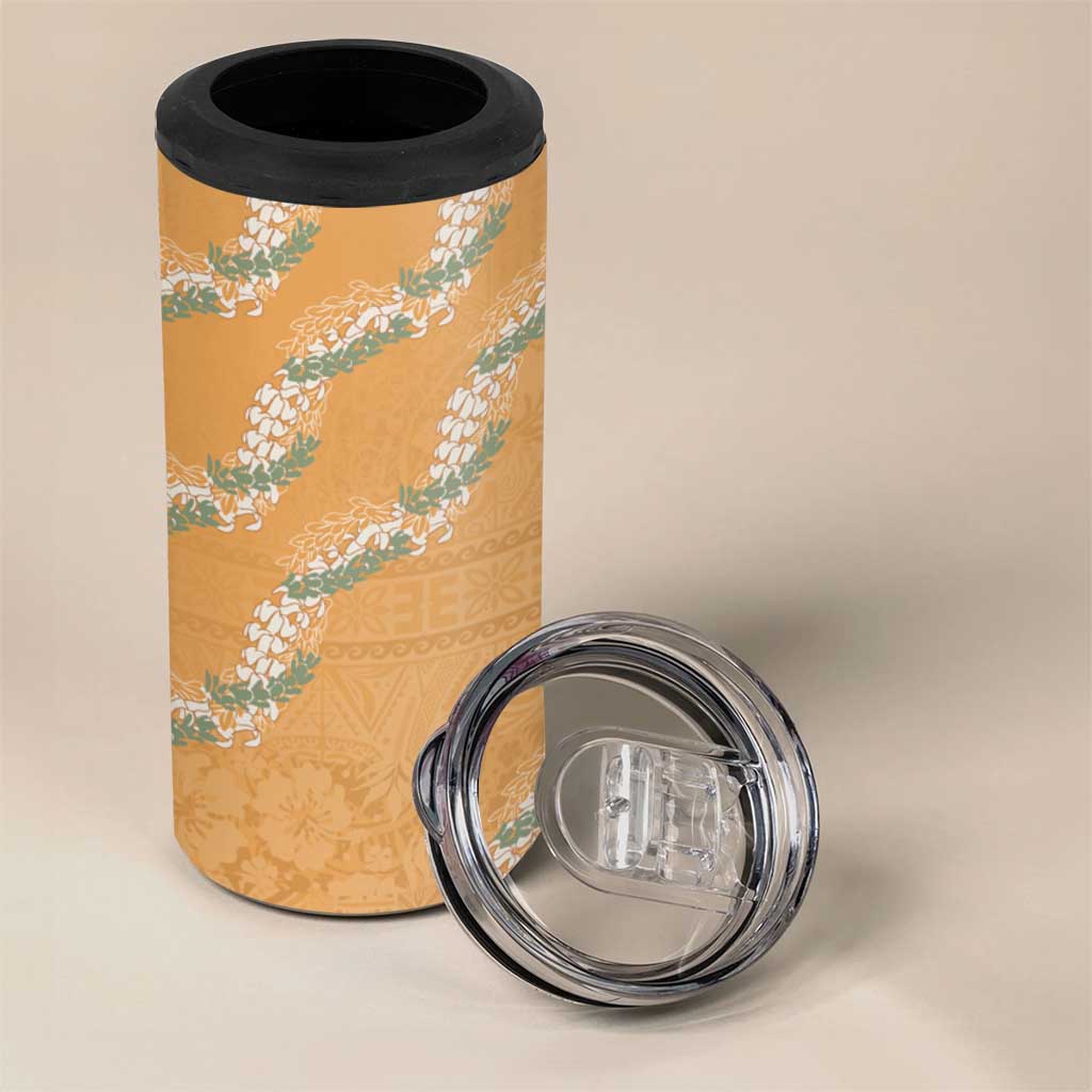 Aloha Pakalana and Puakenikeni Lei 4 in 1 Can Cooler Tumbler Gold Hawaiian Pattern