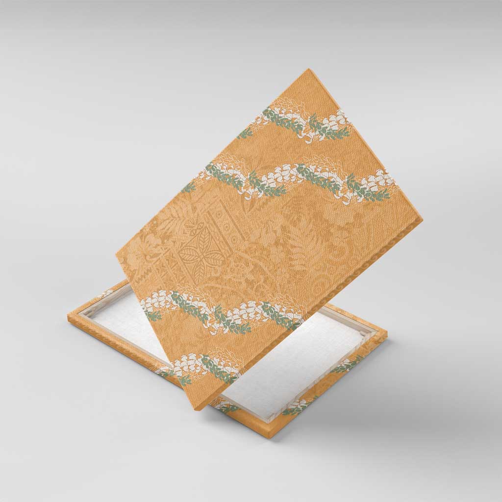 Aloha Pakalana and Puakenikeni Lei Canvas Wall Art Gold Hawaiian Pattern