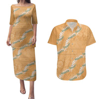 Aloha Pakalana and Puakenikeni Lei Couples Matching Puletasi and Hawaiian Shirt Gold Hawaiian Pattern LT9 Gold - Polynesian Pride