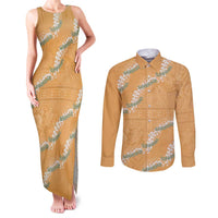 Aloha Pakalana and Puakenikeni Lei Couples Matching Tank Maxi Dress and Long Sleeve Button Shirt Gold Hawaiian Pattern LT9 Gold - Polynesian Pride