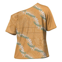 Aloha Pakalana and Puakenikeni Lei Cross Shoulder Shirt Gold Hawaiian Pattern - Polynesian Pride