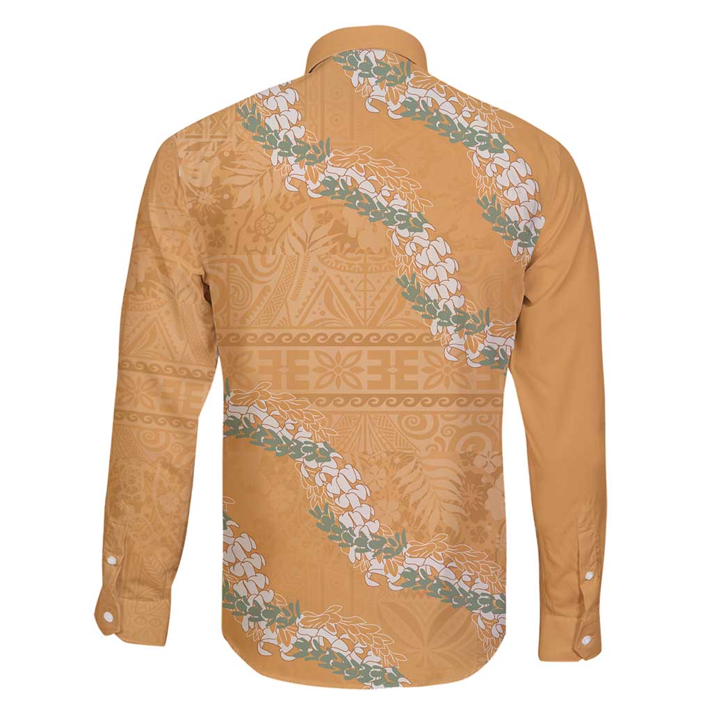 Aloha Pakalana and Puakenikeni Lei Family Matching Long Sleeve Bodycon Dress and Hawaiian Shirt Gold Hawaiian Pattern LT9 - Polynesian Pride