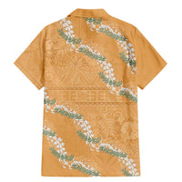 Aloha Pakalana and Puakenikeni Lei Family Matching Mermaid Dress and Hawaiian Shirt Gold Hawaiian Pattern