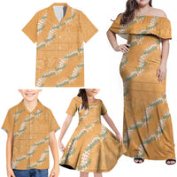 Aloha Pakalana and Puakenikeni Lei Family Matching Off Shoulder Maxi Dress and Hawaiian Shirt Gold Hawaiian Pattern LT9 - Polynesian Pride