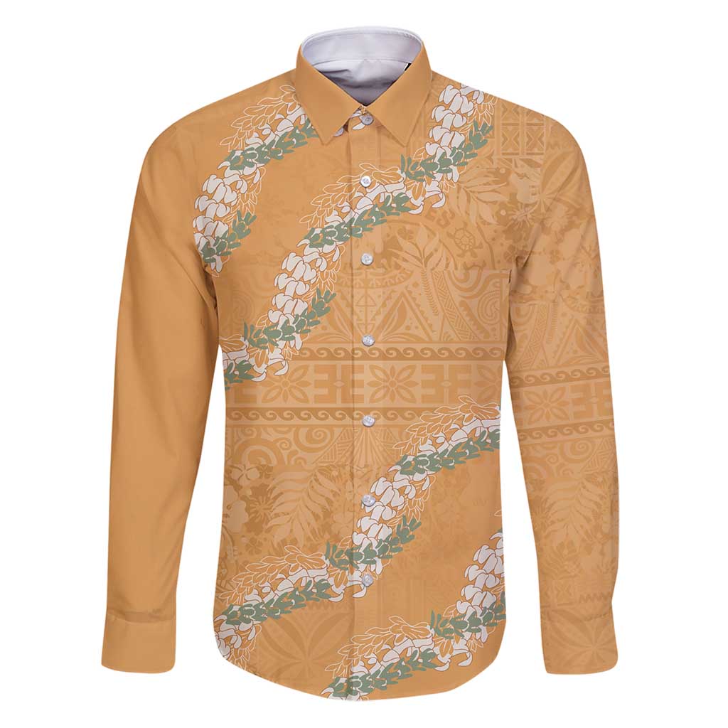 Aloha Pakalana and Puakenikeni Lei Family Matching Puletasi and Hawaiian Shirt Gold Hawaiian Pattern