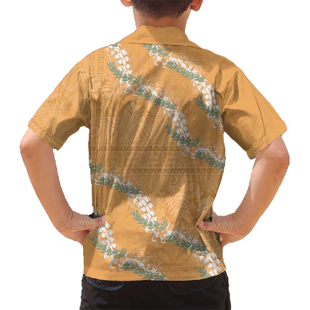 Aloha Pakalana and Puakenikeni Lei Family Matching Short Sleeve Bodycon Dress and Hawaiian Shirt Gold Hawaiian Pattern LT9 - Polynesian Pride