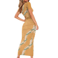 Aloha Pakalana and Puakenikeni Lei Family Matching Short Sleeve Bodycon Dress and Hawaiian Shirt Gold Hawaiian Pattern LT9 - Polynesian Pride