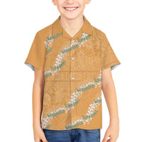 Aloha Pakalana and Puakenikeni Lei Family Matching Short Sleeve Bodycon Dress and Hawaiian Shirt Gold Hawaiian Pattern LT9 Son's Shirt Gold - Polynesian Pride