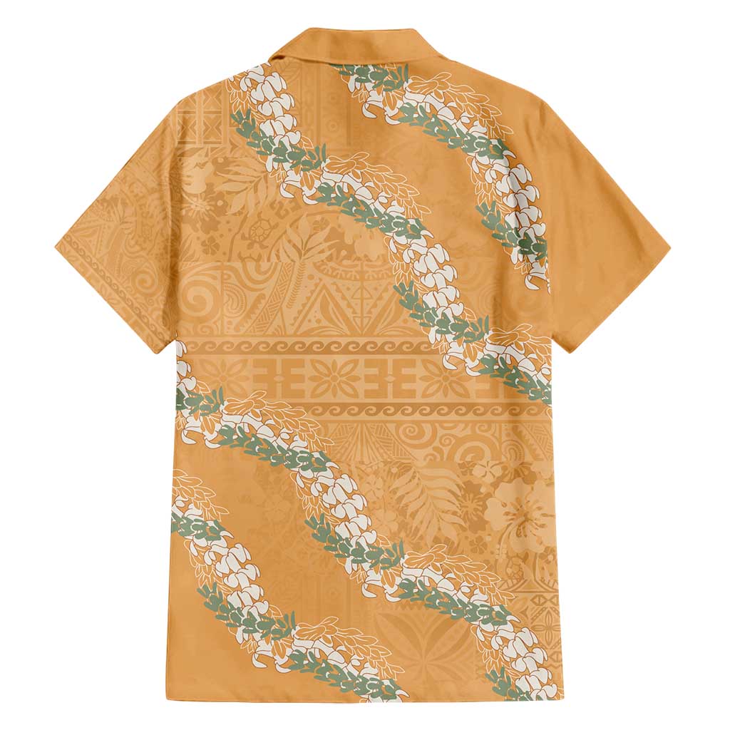 Aloha Pakalana and Puakenikeni Lei Family Matching Tank Maxi Dress and Hawaiian Shirt Gold Hawaiian Pattern