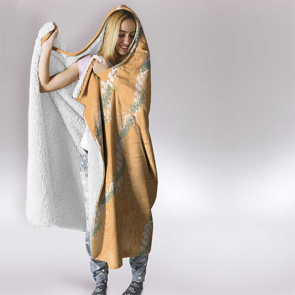 Aloha Pakalana and Puakenikeni Lei Hooded Blanket Gold Hawaiian Pattern