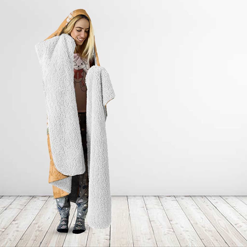 Aloha Pakalana and Puakenikeni Lei Hooded Blanket Gold Hawaiian Pattern
