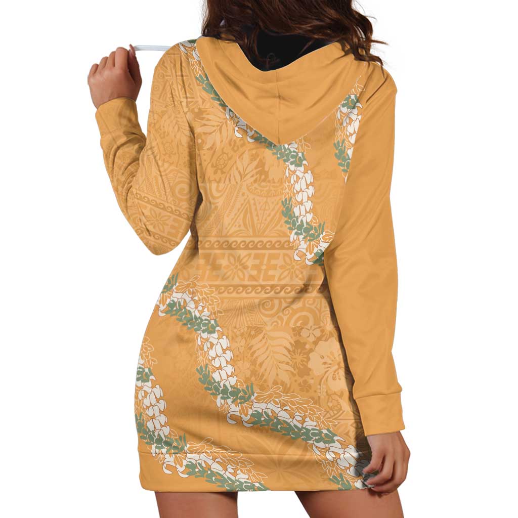 Aloha Pakalana and Puakenikeni Lei Hoodie Dress Gold Hawaiian Pattern