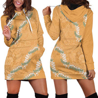 Aloha Pakalana and Puakenikeni Lei Hoodie Dress Gold Hawaiian Pattern