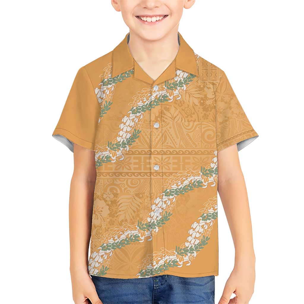 Aloha Pakalana and Puakenikeni Lei Kid Hawaiian Shirt Gold Hawaiian Pattern LT9 Kid Gold - Polynesian Pride