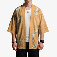 Aloha Pakalana and Puakenikeni Lei Kimono Gold Hawaiian Pattern - Polynesian Pride