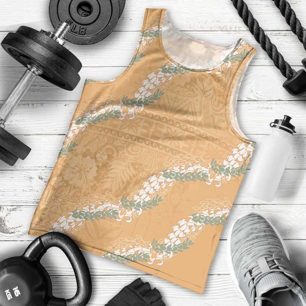 Aloha Pakalana and Puakenikeni Lei Men Tank Top Gold Hawaiian Pattern