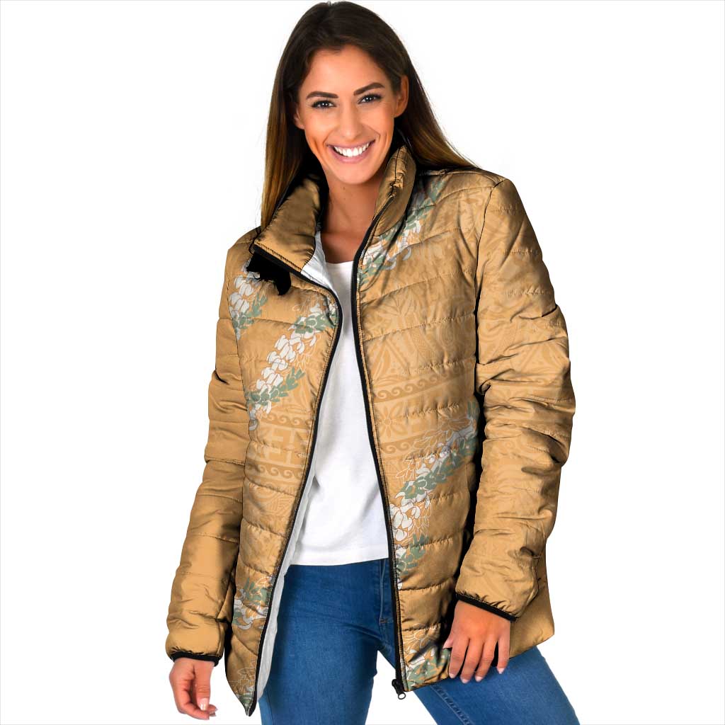 Aloha Pakalana and Puakenikeni Lei Padded Jacket Gold Hawaiian Pattern - Polynesian Pride