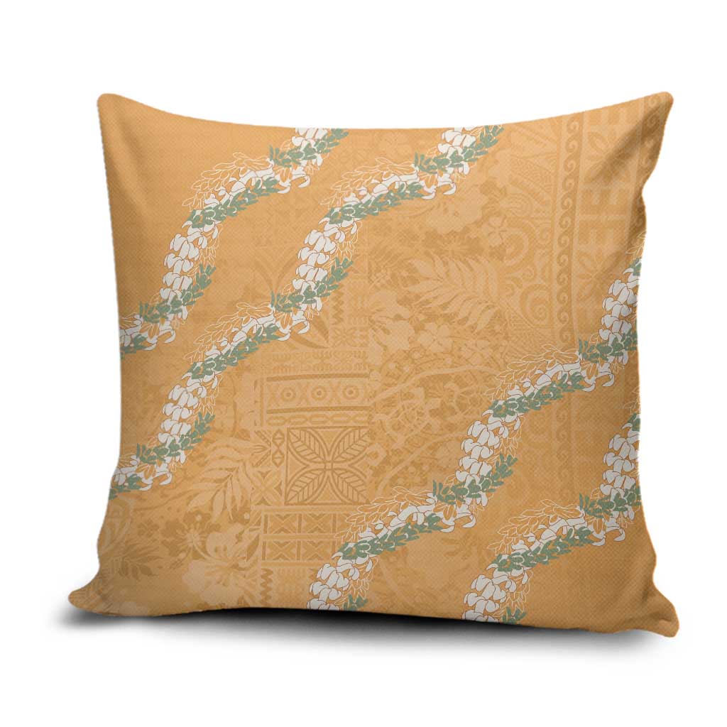Aloha Pakalana and Puakenikeni Lei Pillow Cover Gold Hawaiian Pattern - Polynesian Pride