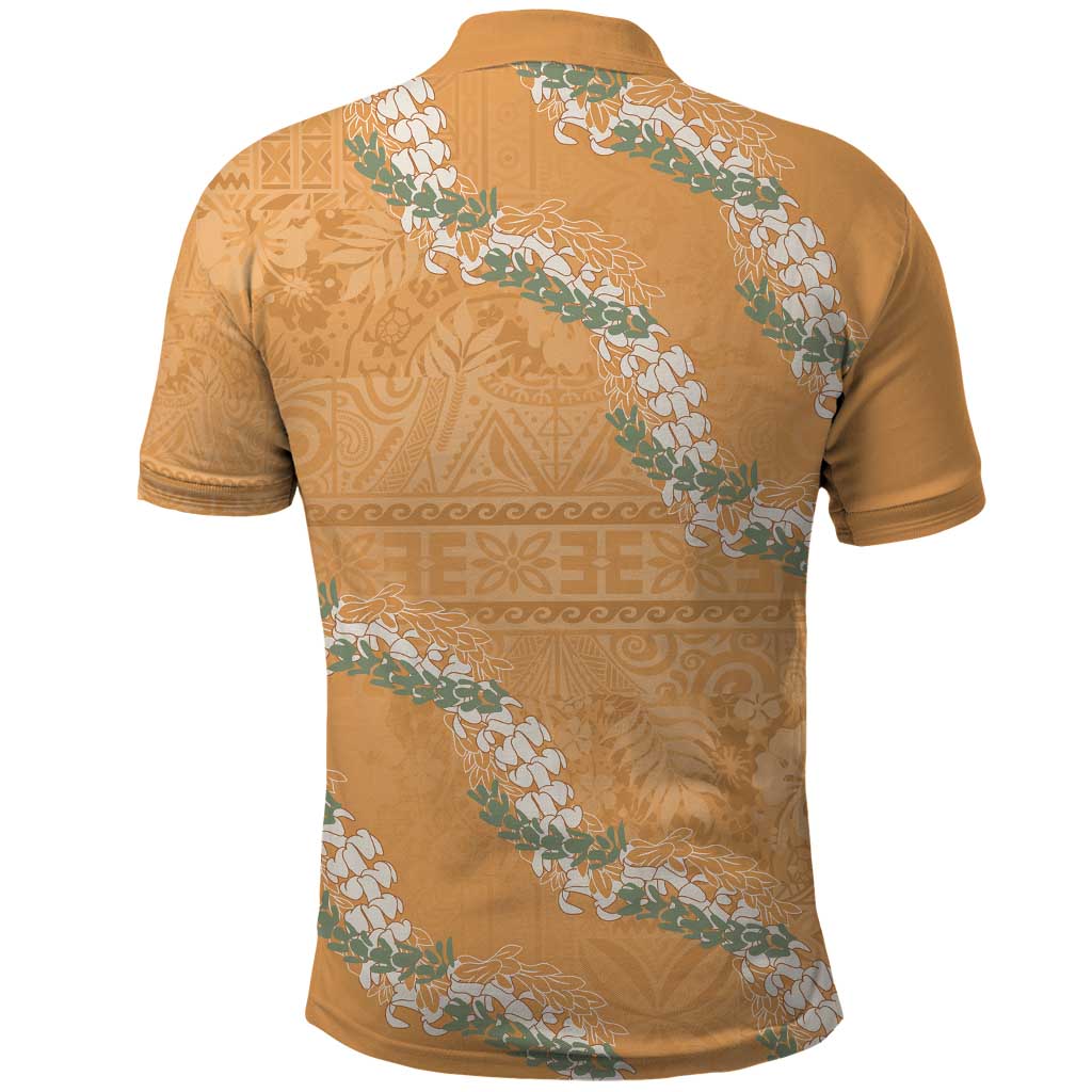 Aloha Pakalana and Puakenikeni Lei Polo Shirt Gold Hawaiian Pattern