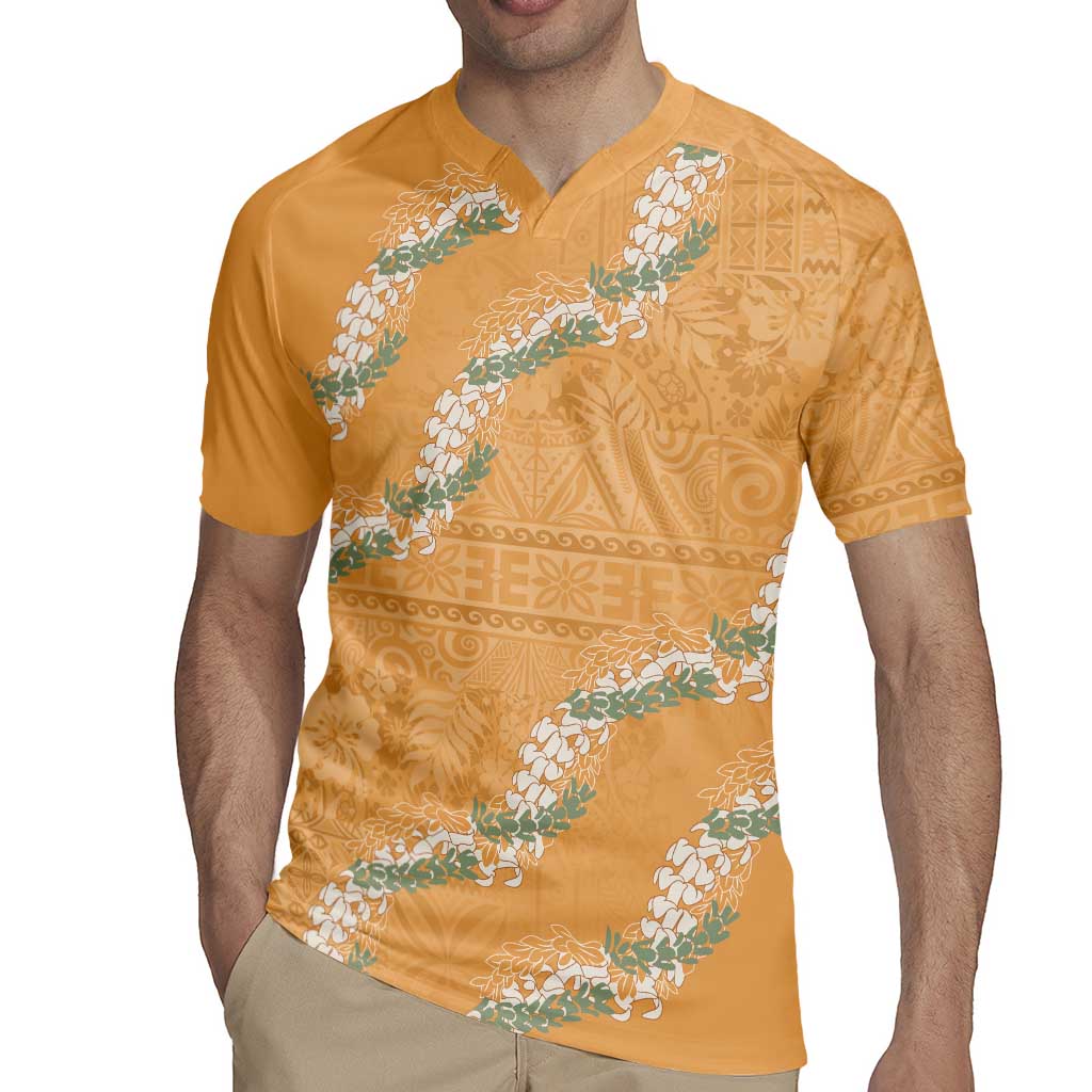 Aloha Pakalana and Puakenikeni Lei Rugby Jersey Gold Hawaiian Pattern
