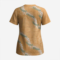Aloha Pakalana and Puakenikeni Lei Scrub Top Gold Hawaiian Pattern - Polynesian Pride
