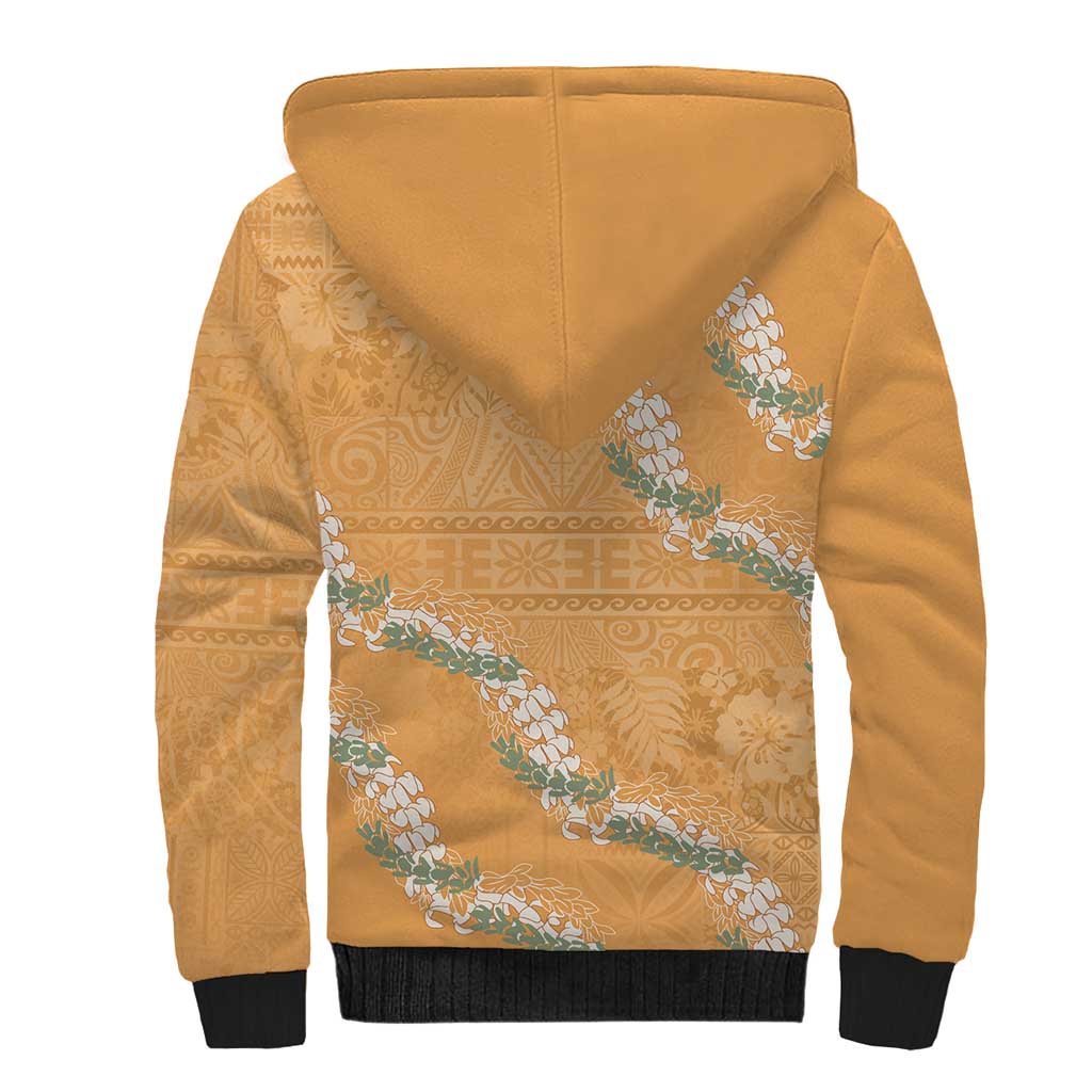 Aloha Pakalana and Puakenikeni Lei Sherpa Hoodie Gold Hawaiian Pattern