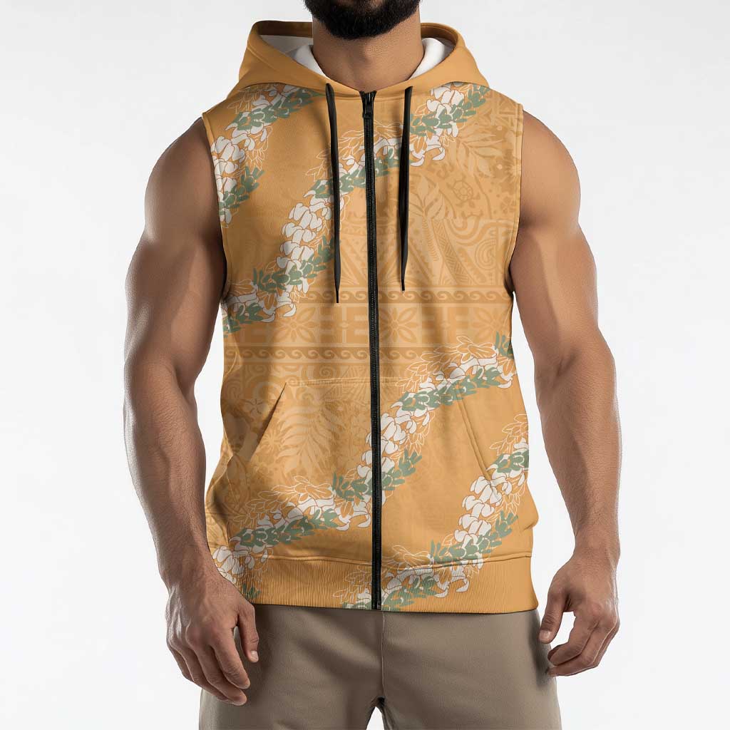 Aloha Pakalana and Puakenikeni Lei Sleeveless Zip Hoodie Gold Hawaiian Pattern LT9 - Polynesian Pride