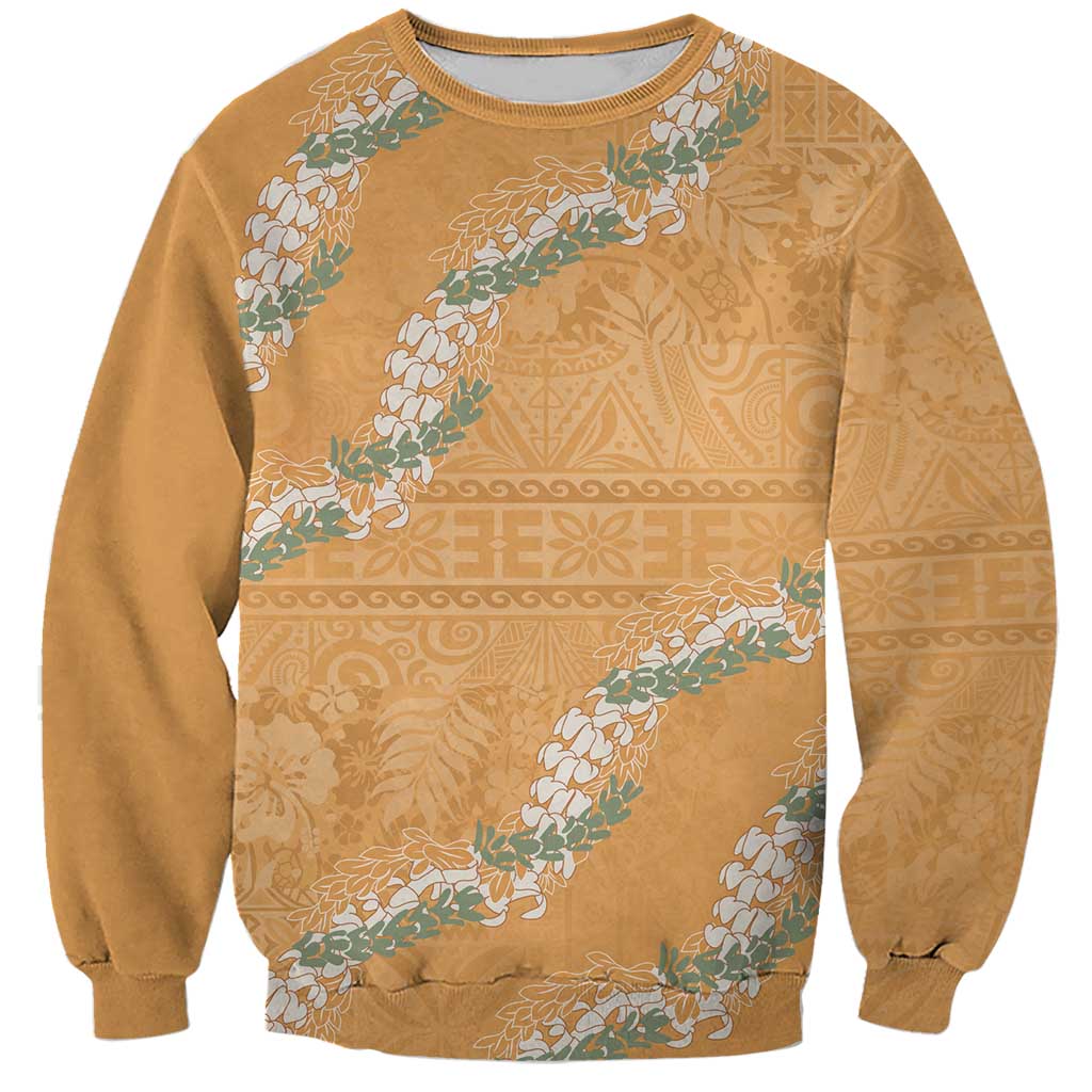 Aloha Pakalana and Puakenikeni Lei Sweatshirt Gold Hawaiian Pattern