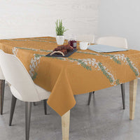 Aloha Pakalana and Puakenikeni Lei Tablecloth Gold Hawaiian Pattern