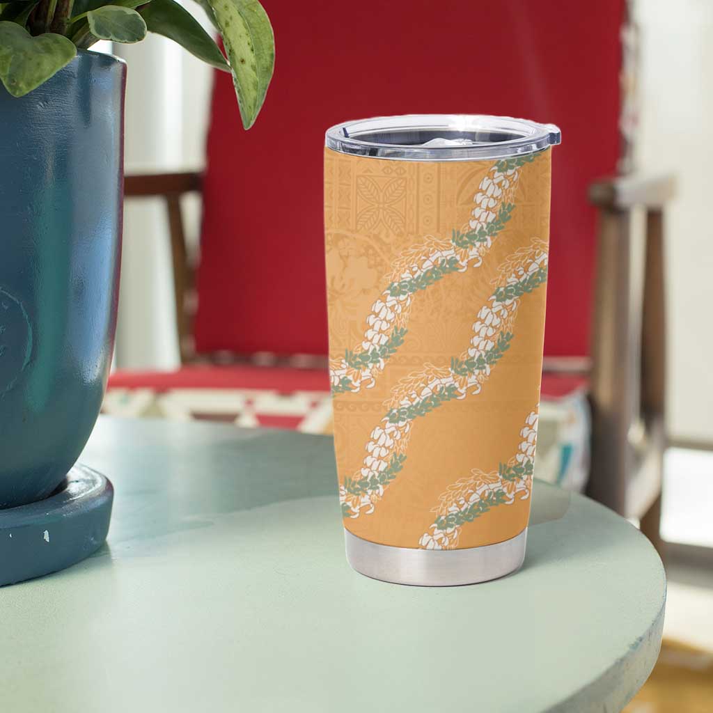 Aloha Pakalana and Puakenikeni Lei Tumbler Cup Gold Hawaiian Pattern