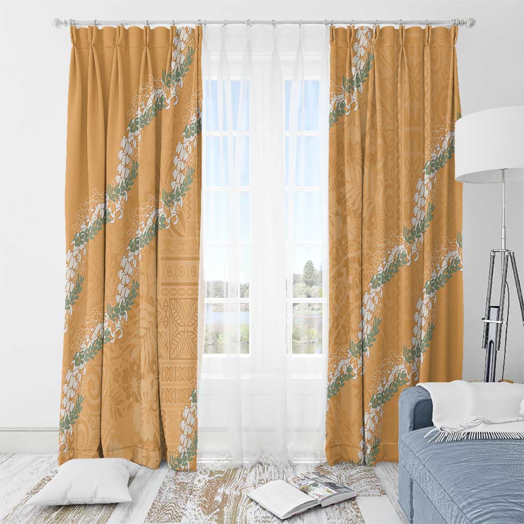 Aloha Pakalana and Puakenikeni Lei Window Curtain Gold Hawaiian Pattern