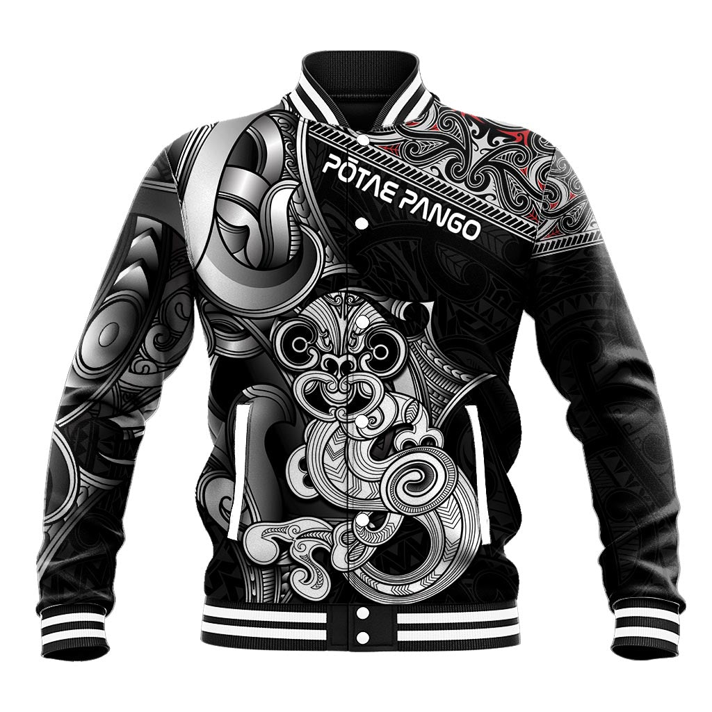 Personalised New Zealand Potae Pango Cricket Baseball Jacket Special Maori Hei Tiki Tribal Tattoo LT9 Unisex Black - Polynesian Pride