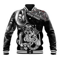 Personalised New Zealand Potae Pango Cricket Baseball Jacket Special Maori Hei Tiki Tribal Tattoo LT9 Unisex Black - Polynesian Pride